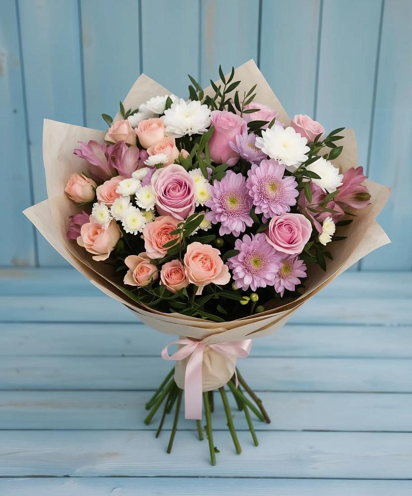 Букет цветов из: Хризантемы, Розы и Альстромерии в Ташла