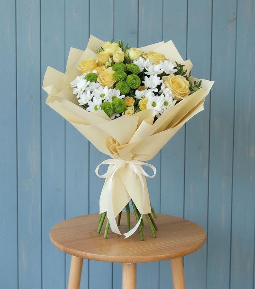 Букет цветов из: Хризантемы и Розы в Ташла