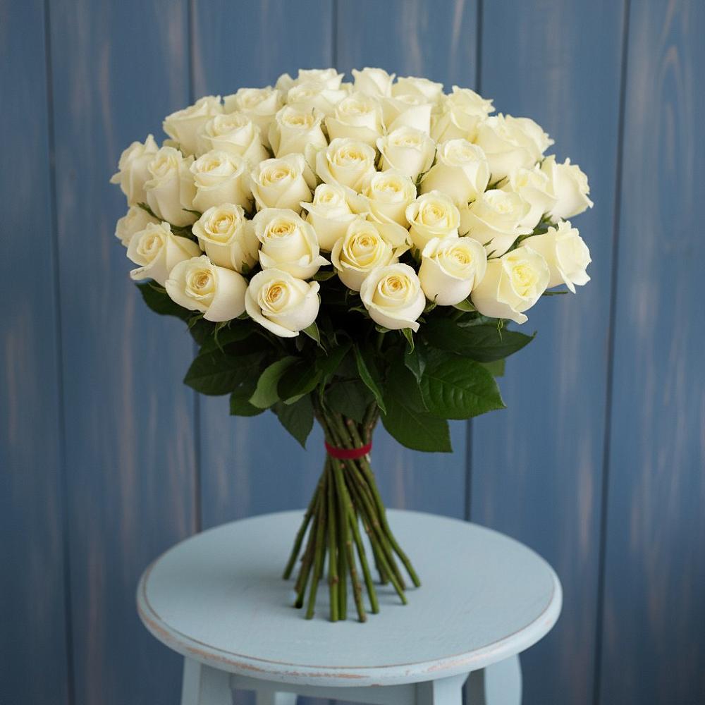 Букет 51 Белая роза Эдлесс Лав в Ташла