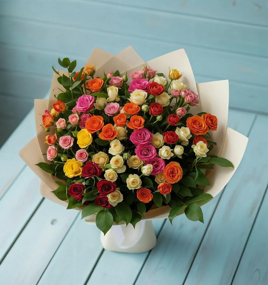 Букет Микс из разноцветных кустовых роз в Ташла