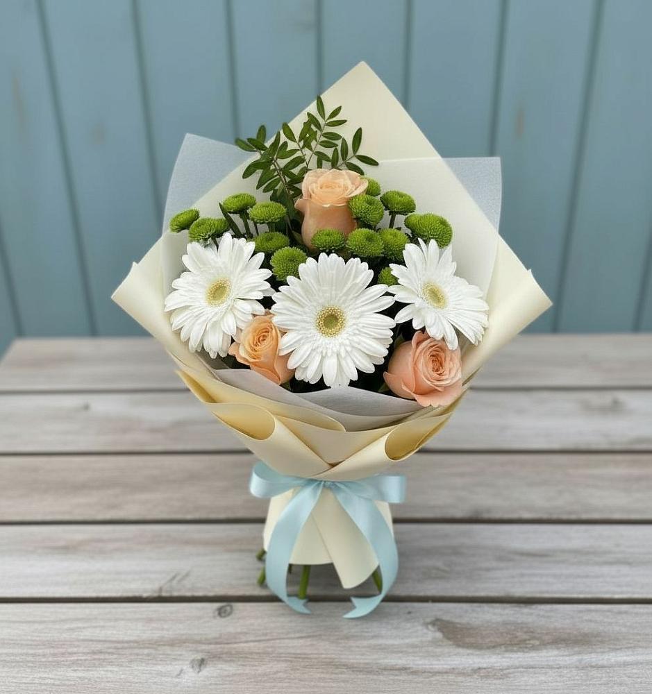 Букет цветов из: Герберы, Розы и Хризантемы в Ташла