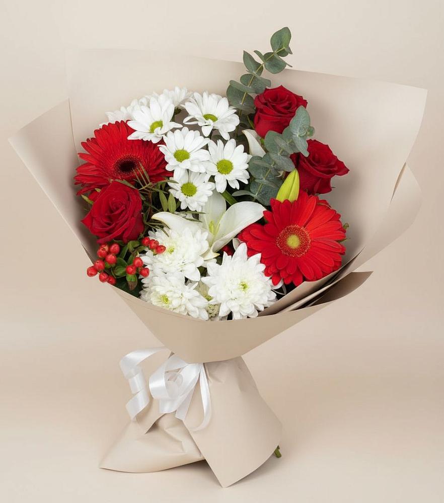 Букет цветов из: Розы, Хризантемы, Герберы и Лилии в Ташла