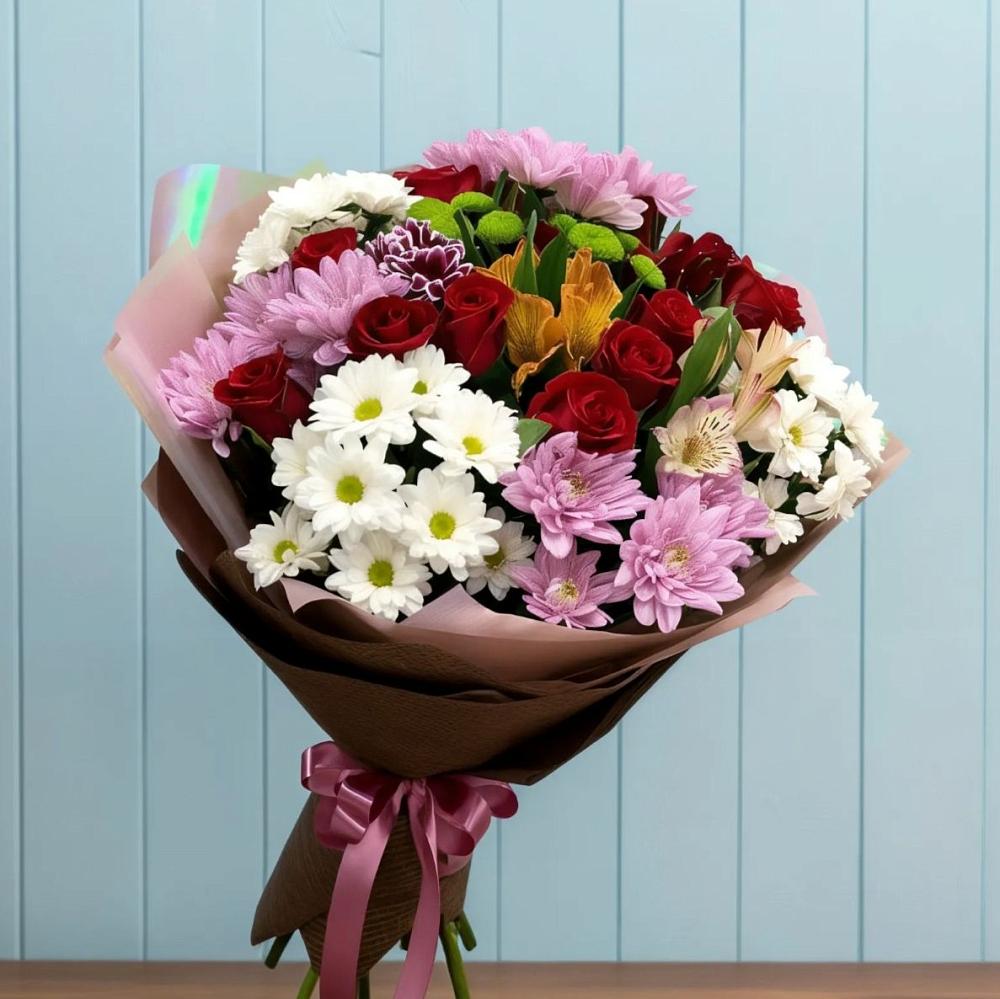Букет цветов из: Розы, Хризантемы и Альстромерии в Ташла