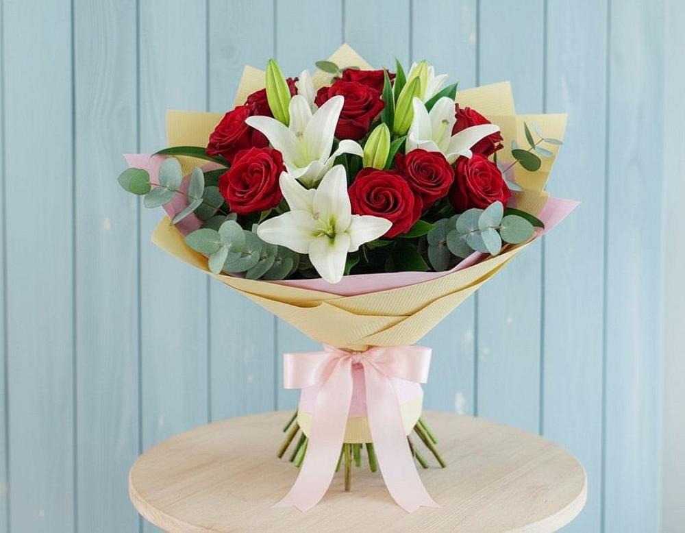 Букет цветов из: Лилии и Розы в Ташла